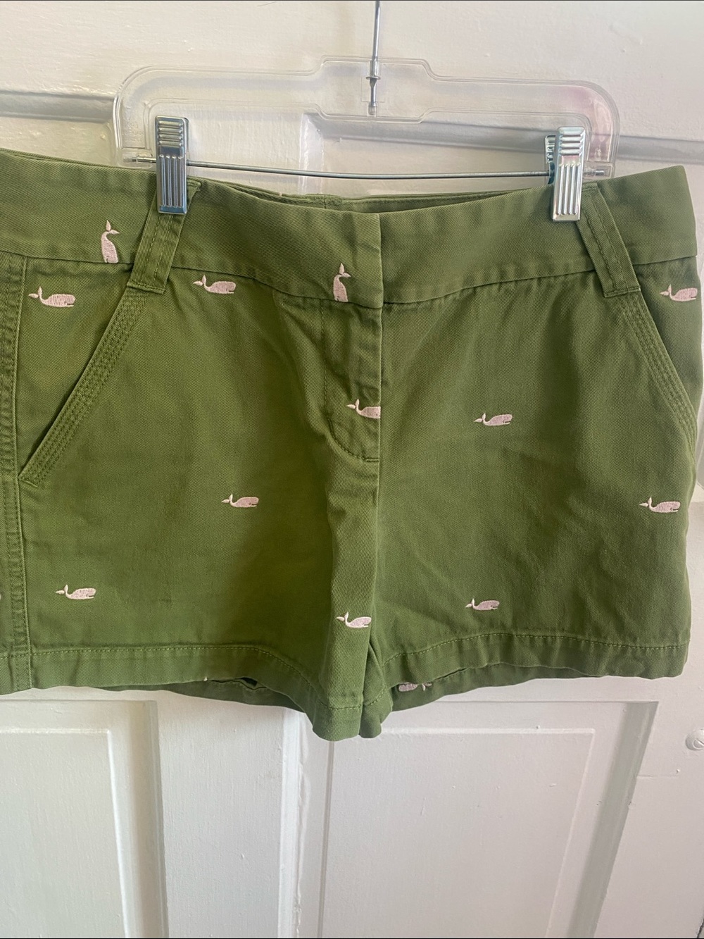 J. Crew Olive Green Embroidered Whale Cotton Shorts